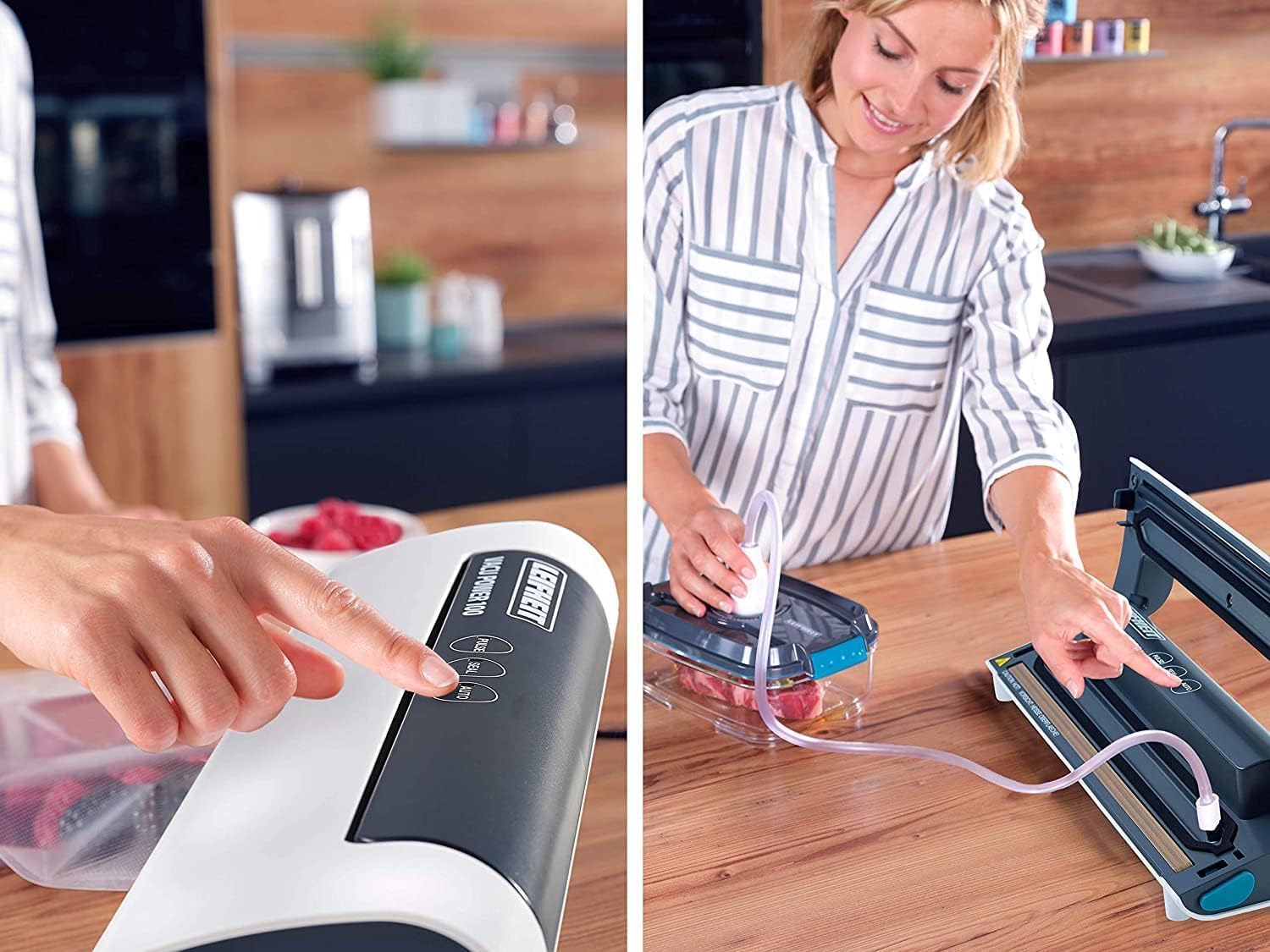 Leifheit Machine de mise sous vide alimentaire Vacu Power 100, appareil pour emballage sous vide + 10 sacs sous vide alimentaire (20 x 30 cm) 3280