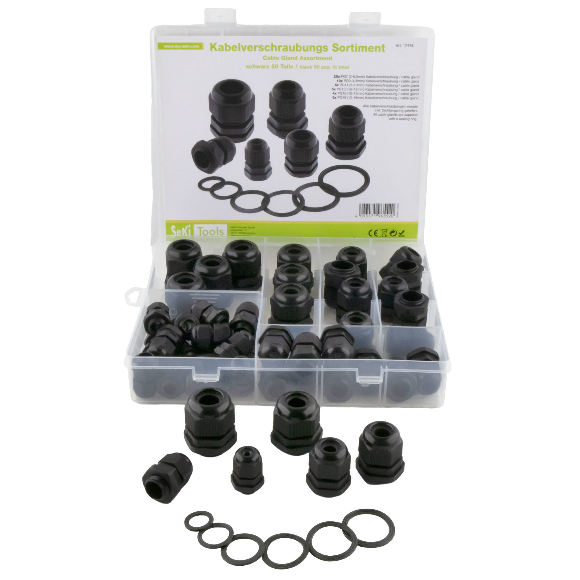 Presse-étoupe SeKi 17476 en plastique noir durable lot de 50