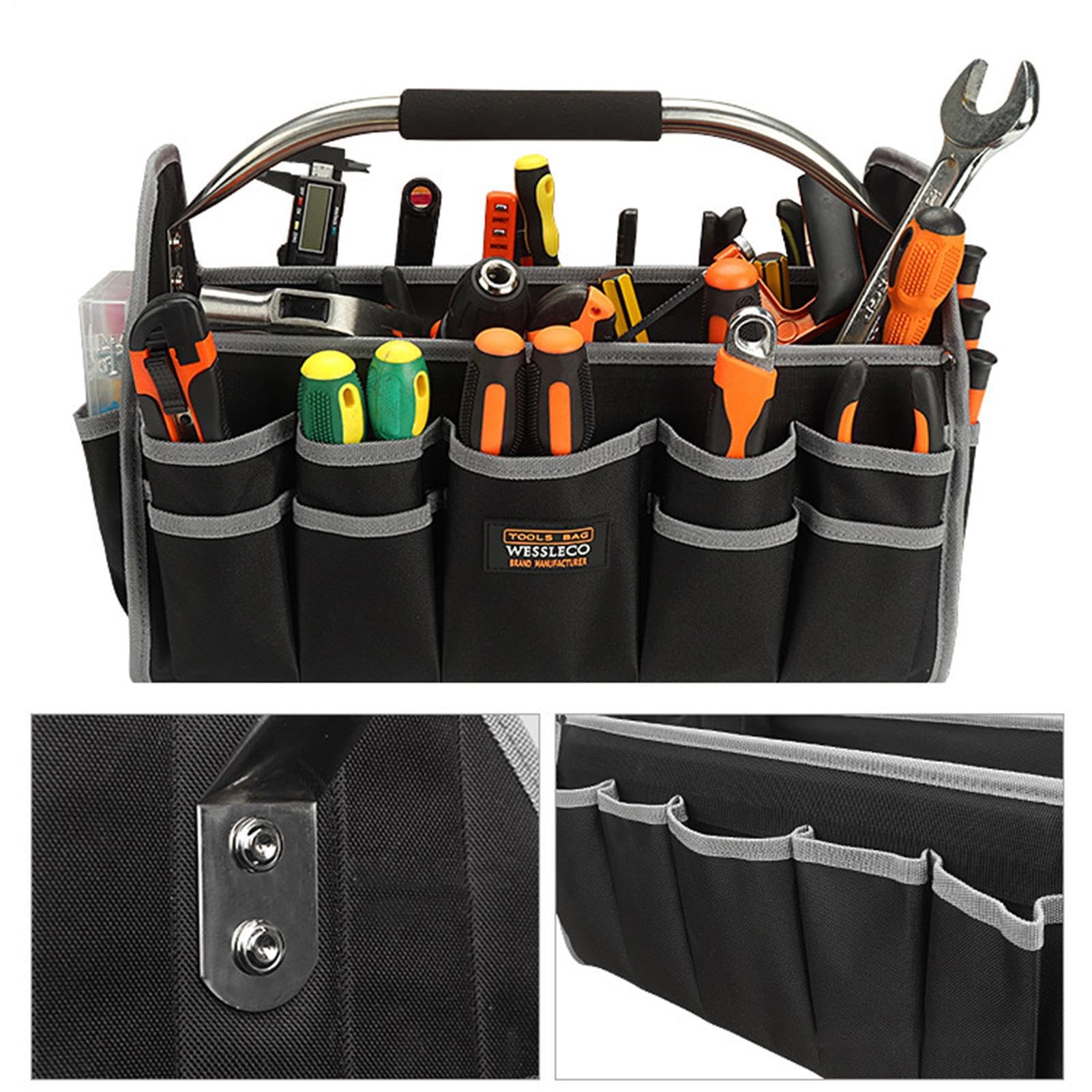 Borsa portautensili larga: tasche portautensili portatili, organizer per | piccoli utensili | organizer per impieghi pesanti, base stampata impermeabile, 21 tasche, tracolla per hom
