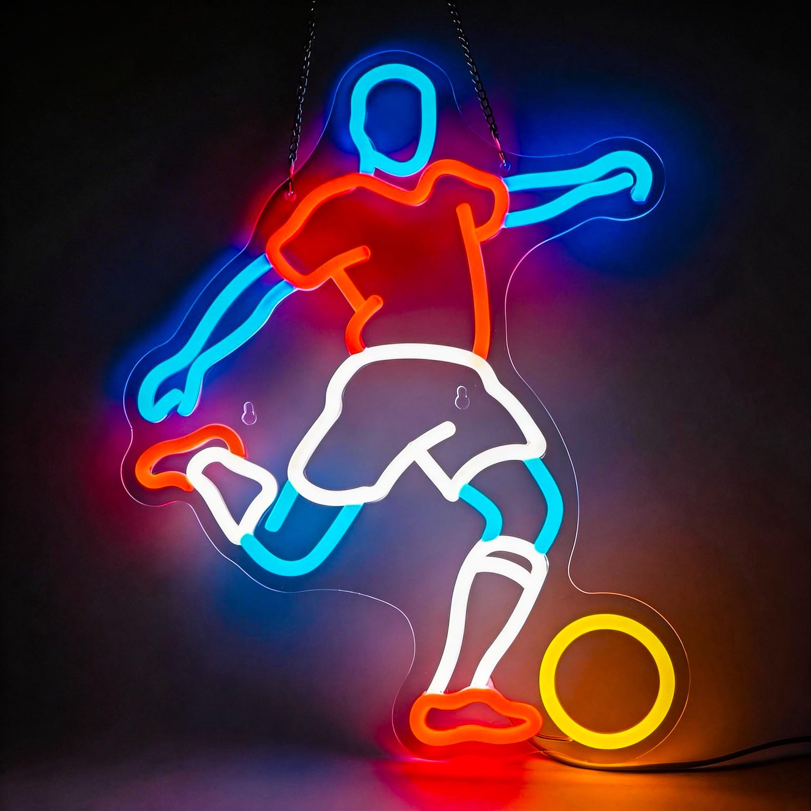 Lampada al neon a forma di giocatore di calcio, dimmerabile, luce notturna a LED, decorazione per feste di calcio, decorazione per camere da letto e regali, decorazione da parete sportiva rossa, 42,4