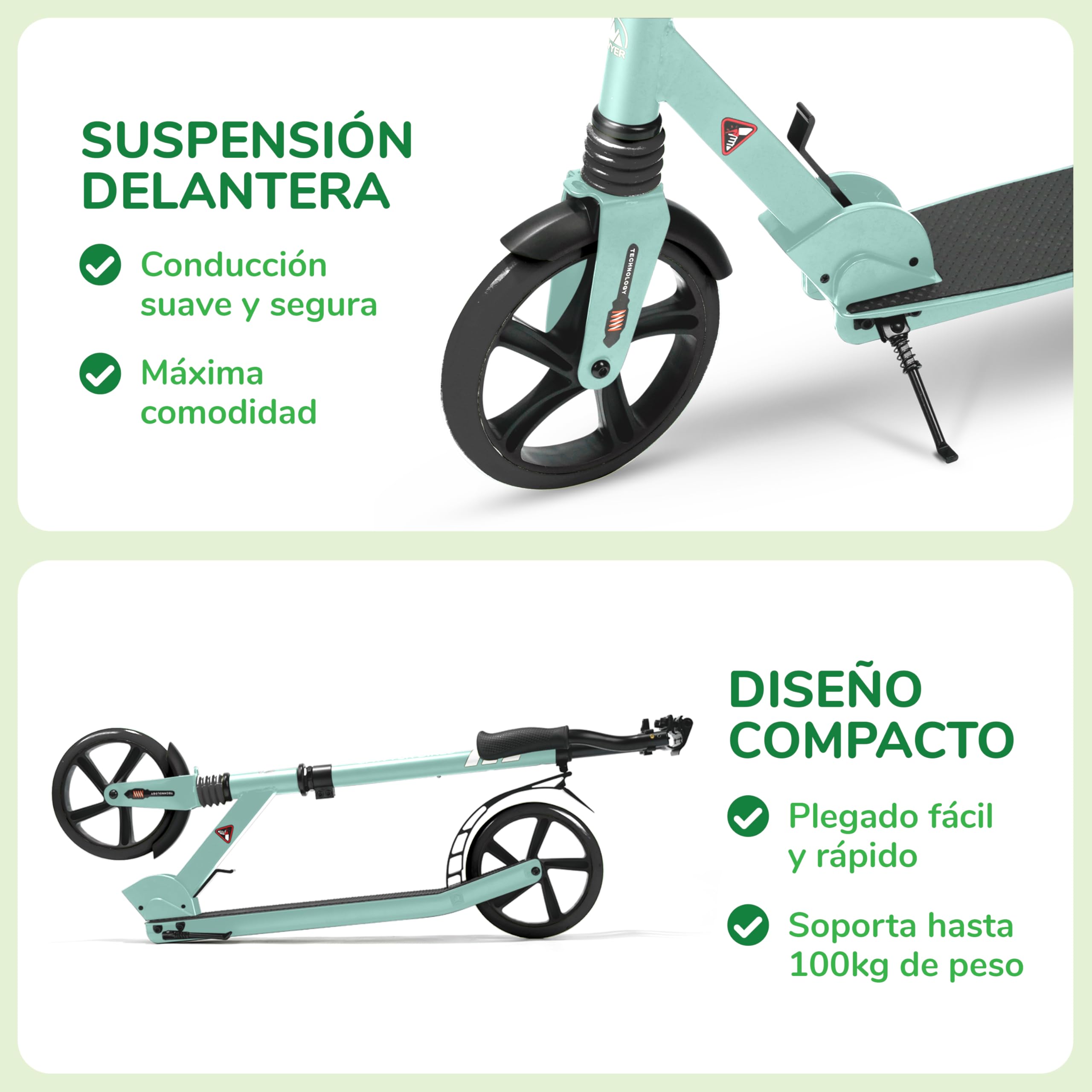 Patinete Ajustable con Suspensión para Niños +10 Años y Adultos