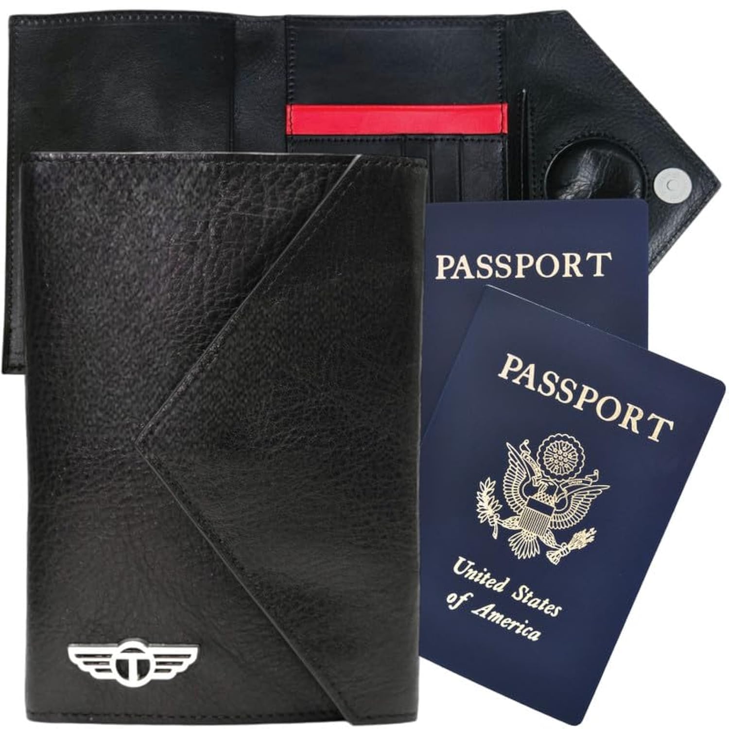 Reisepasshülle aus Leder für Reisen, versteckte AirTag-Tasche