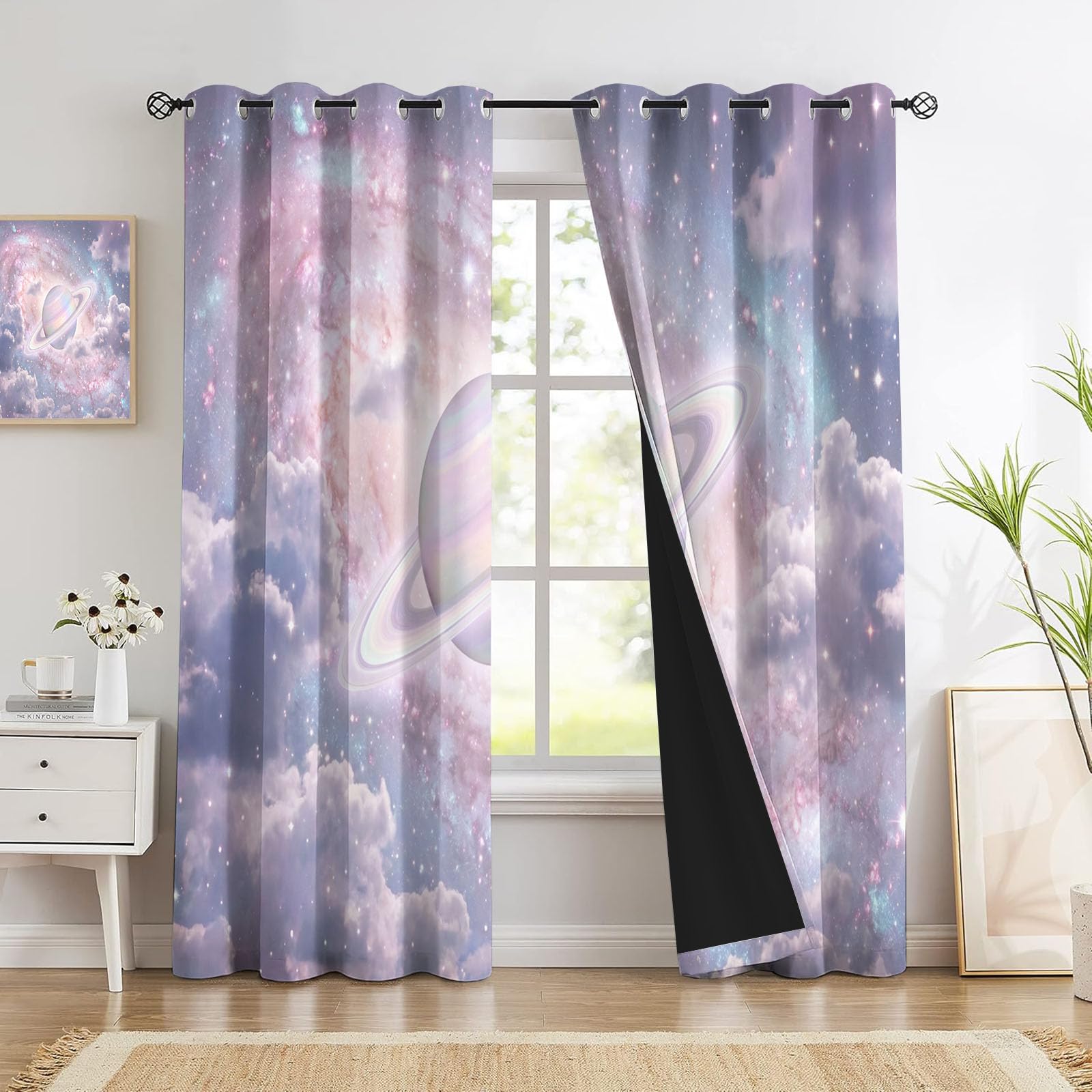 Tende Oscuranti Saturno Nebulosa, Stile Fantascientifico Onirico Risparmio Energetico Ridurre Rumore Tende Termiche Isolanti per Camera Da Letto E Soggiorno, 140 x 260 cm, 2 Pannelli