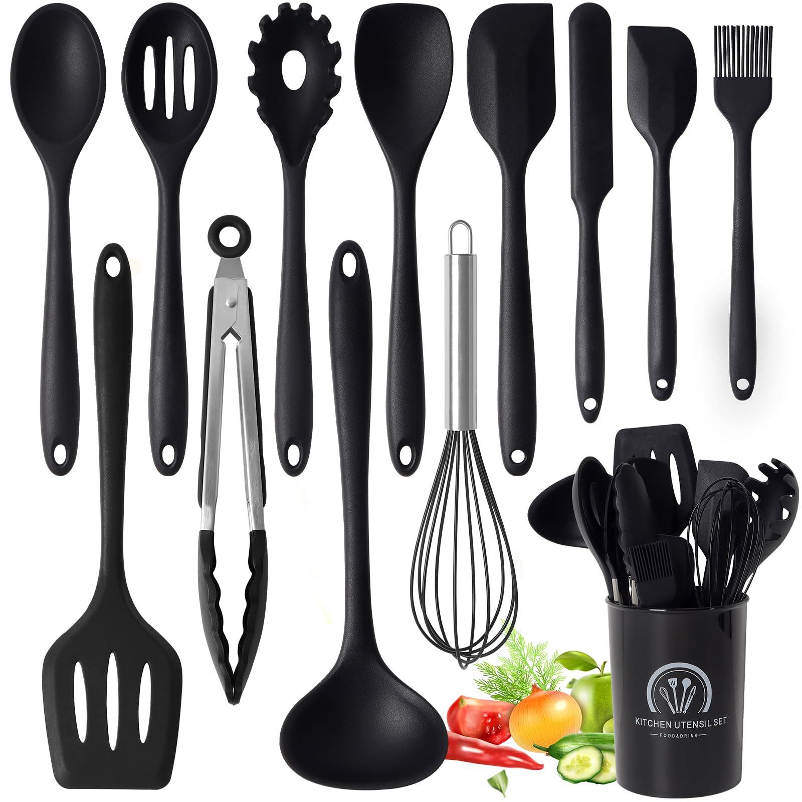 13 Pièces Ustensiles de Cuisine, Silicone de qualité Alimentaire, Sans BPA, Set Ustensiles Cuisine Accessoire Cuisine, Passe au lave-vaisselle