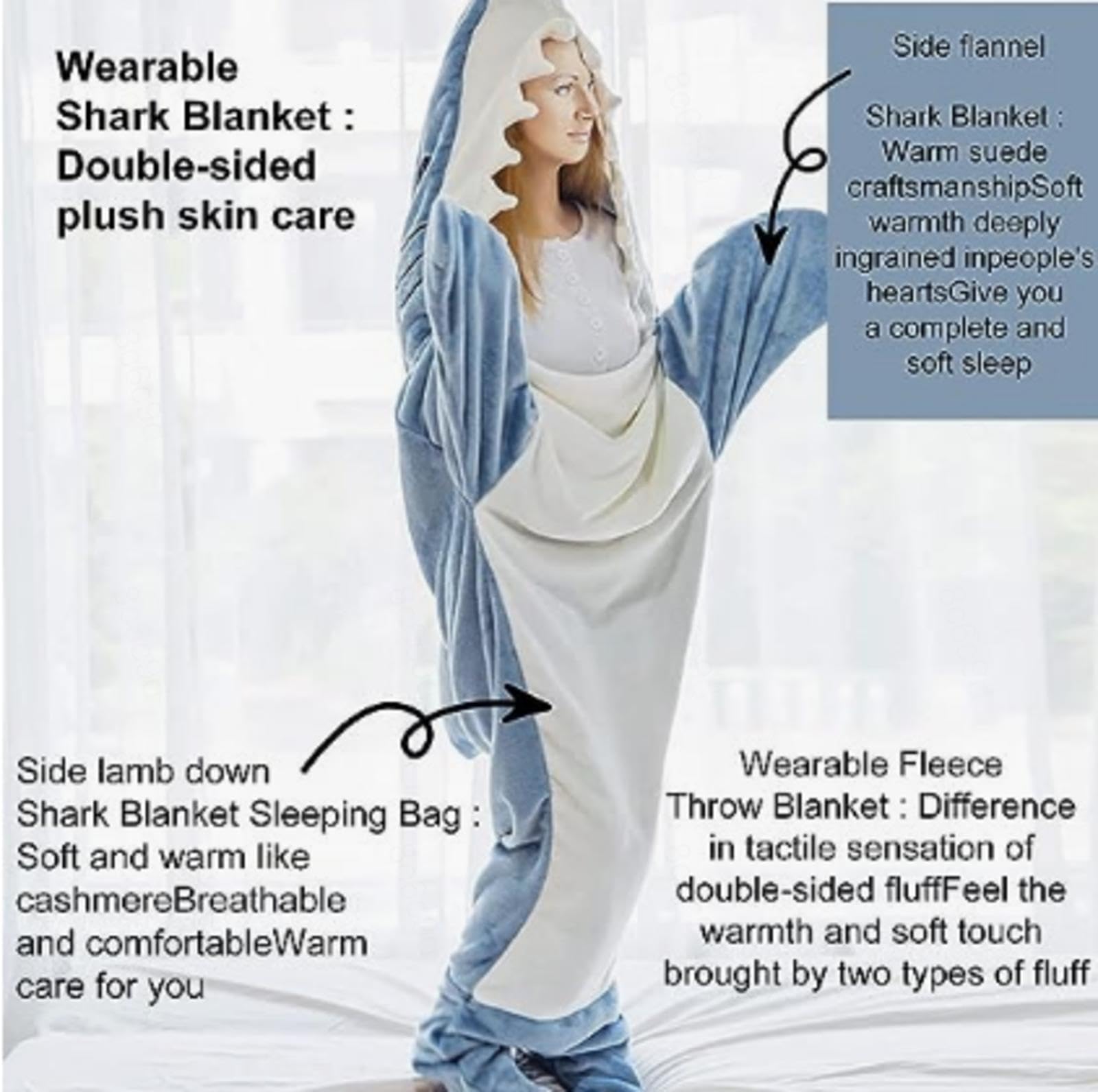 Costume Pigiama Morbido Wohn&lebe Pigiama Squalo Per Adulti, Indossabile A Shark Blanket, Soffice Coperta Squalo Adulti Di Flanella, Blanket Shark Pigiama Da Squalo, Coperta A Forma Di Squalo Per Cosplay, Costume Da