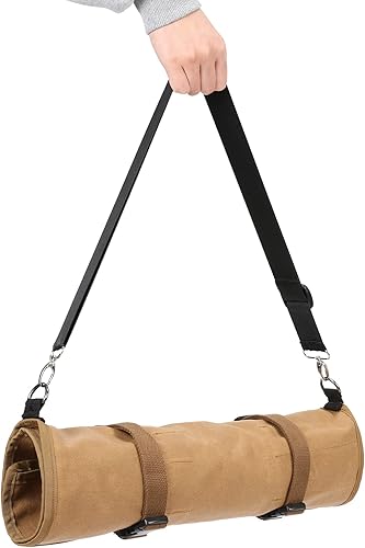 Miniatura 7 de Bolsa enrollable para cuchillos de chef con 10 ranuras y 1 bolsillo grande con cremallera, bolsa de rollo de cuchillo de lona encerada