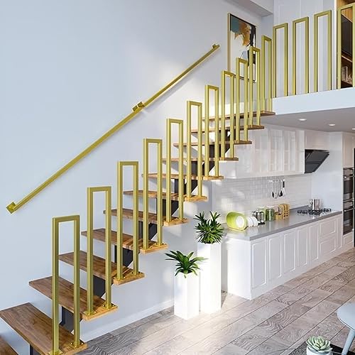 Miniatura 7 de Barandillas doradas para escaleras, barandillas modernas con soportes de hierro forjado y tornillos de metal, barra de seguridad para interiores y