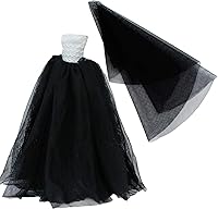 Vista 1 de BJDBUS Ropa de muñeca para niña de 11.5 pulgadas, vestido de fiesta de noche con velo largo en blanco y negro