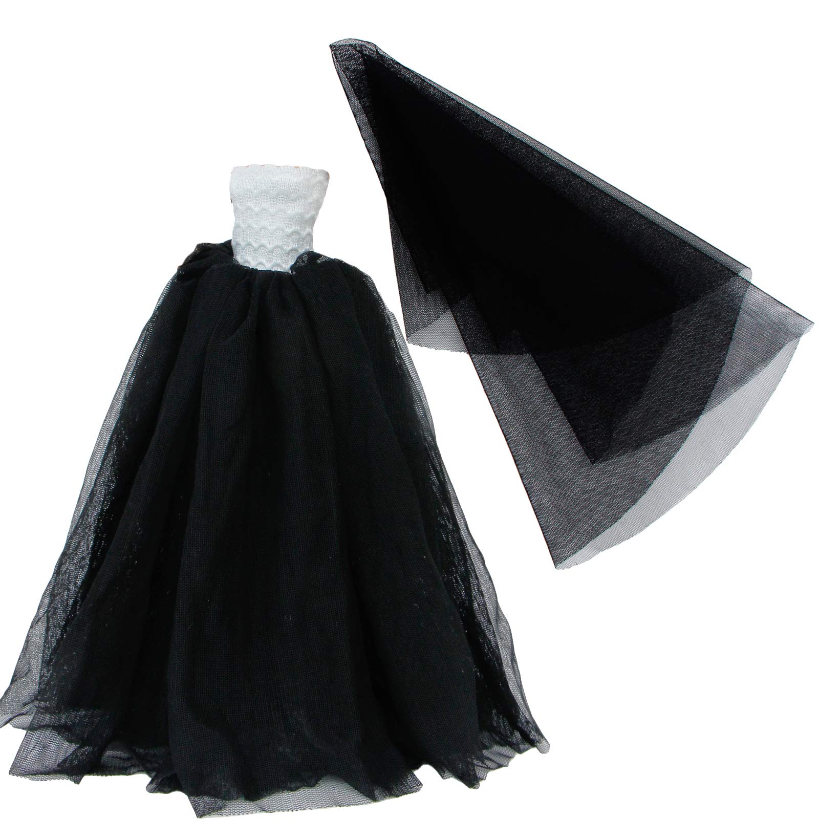 BJDBUSBJDBUS Strapless Elastic Top Wedding Dress with Veil Evening Party Gown Princess Clothes for 11.5 Inch Girl Doll (Black)