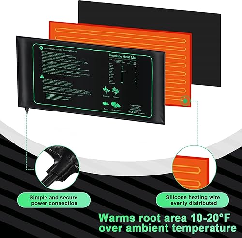 Miniatura 10 de Paquete de 10 alfombrillas térmicas duraderas de 10 x 20.75 pulgadas, almohadilla térmica impermeable para plantas hidropónicas cálidas, almohadilla