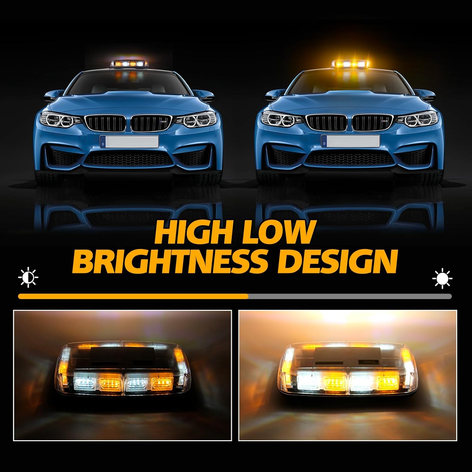 OPP ULITE Rechargeable Led Strobe Light Remote Control Wireless Battery, 17 Flashing Mode, High Low Brightness, 48-Led, Beacon Roof Top Flash Warning Lights for Vehicles Trucks, 1PC Pack, White Amber