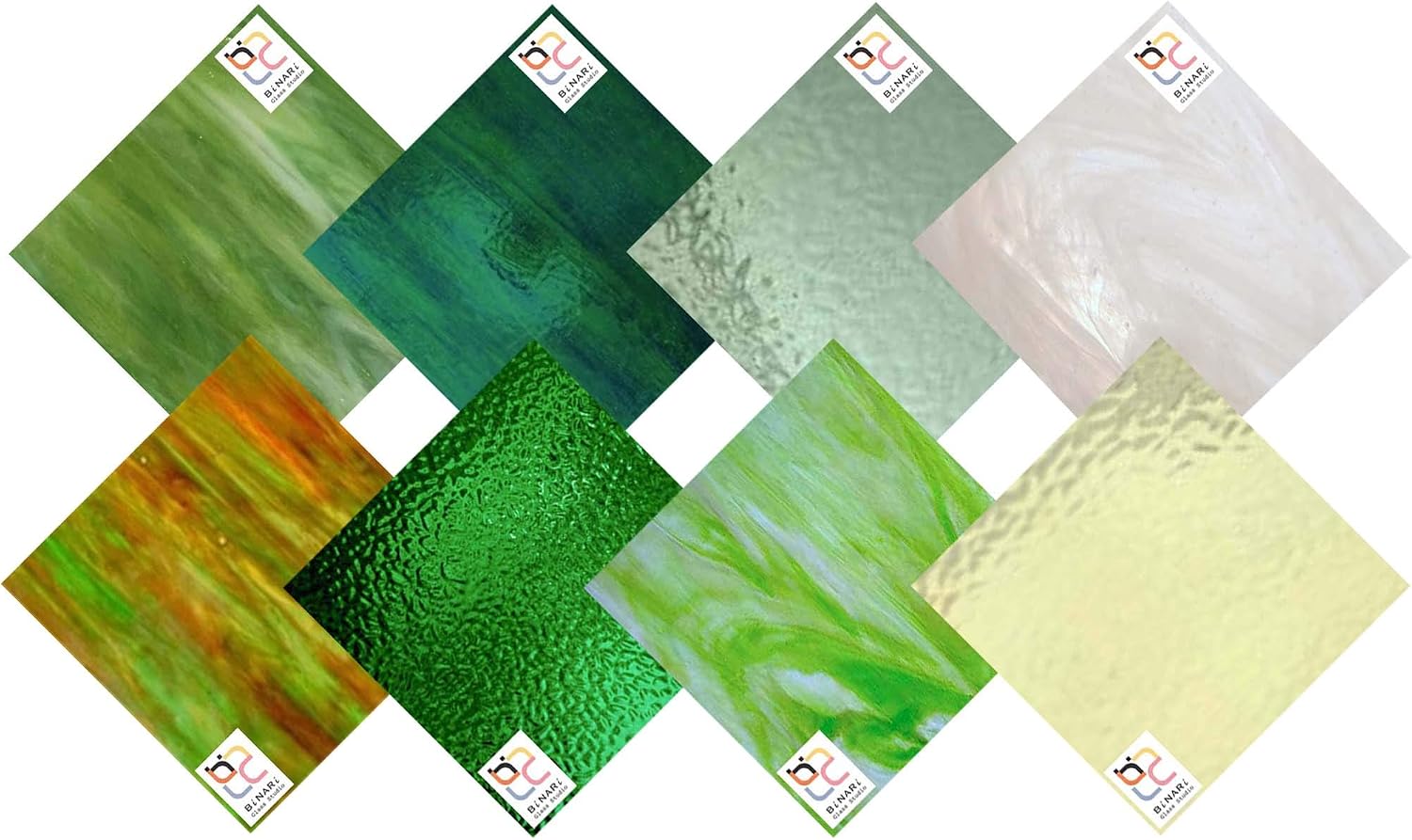 Green Polar Winds Stained Glass Pack and Mosaic Glass (8"x6") by BiNARi Glass Studio