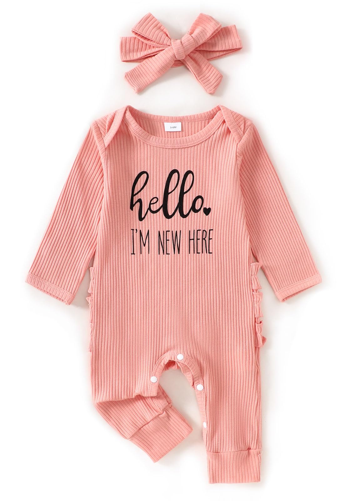fimaska Newborn Baby Girl Clothes I AM NEW HERE Romper Top Headband Coming Home From Hospital Outfits set