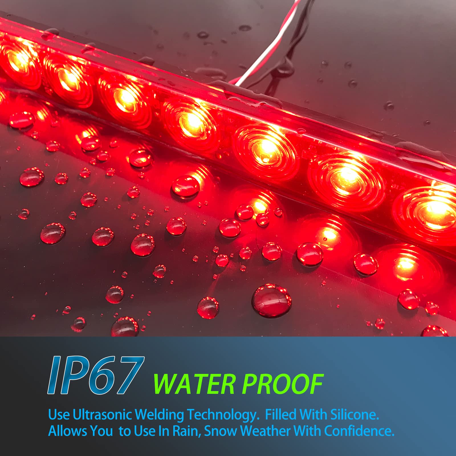 Partsam 10Pcs Red 15 Inch 11 LED Trailer Tail Light Bar Sealed Stop Turn Tail Park Third 3rd Brake Light Bar Trailer Center Light Bar For 80\" Or Wider...