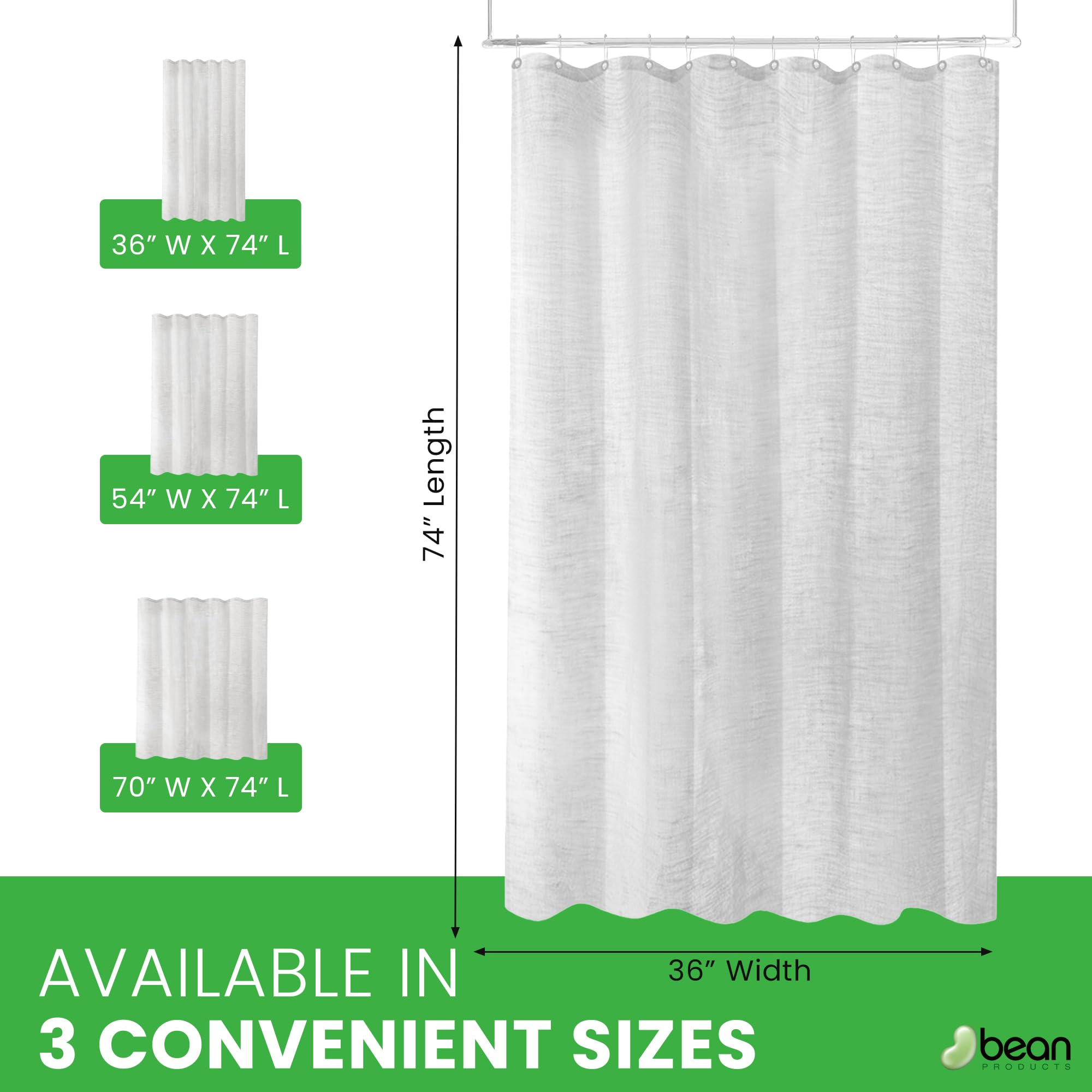 Bean Products Hanfstall Duschvorhang (weiß), 91,4 x 188 cm, natürliche Materialien, hergestellt in den USA, funktioniert mit Badewannen-, Badewannen- und Stallduschen