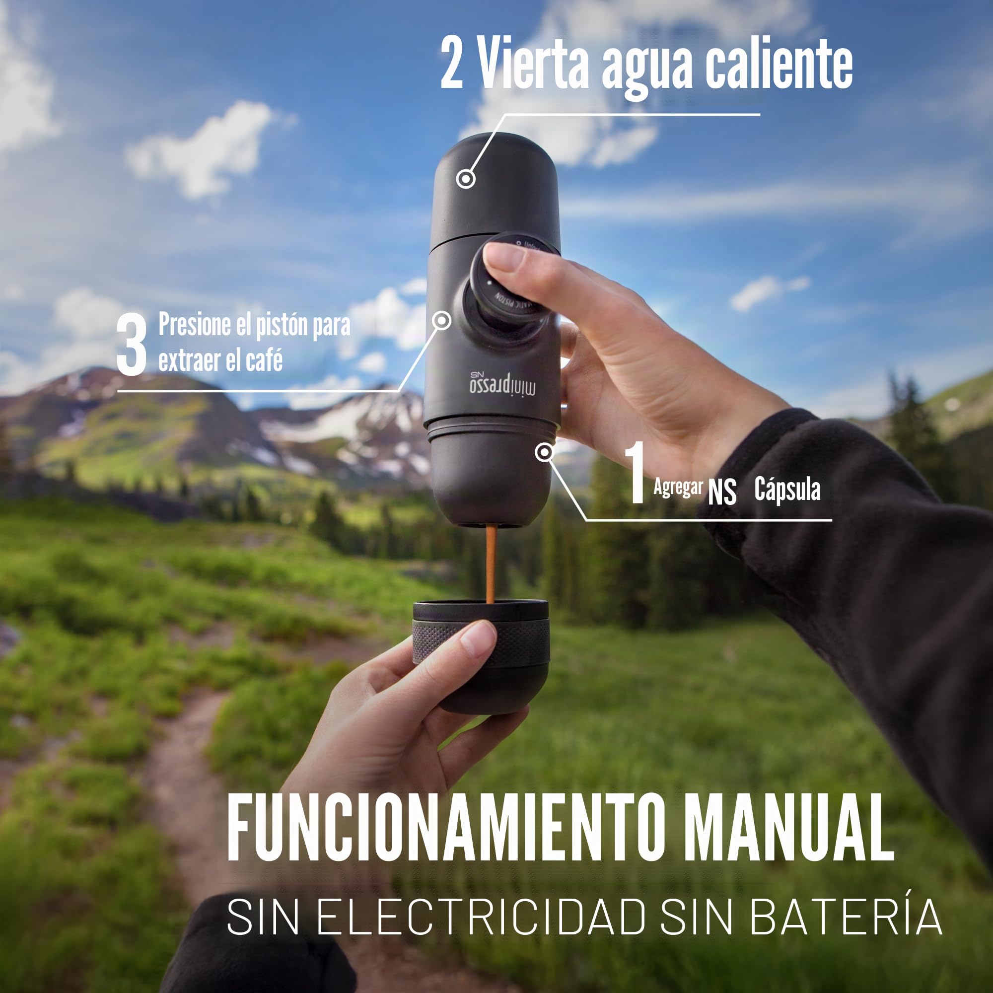 WACACO Minipresso NS, Cafetera Espresso Portatil, Compatible con Cápsula NS (Nespresso Cápsulas Originales y Compatibles), Operación Manual, Mini Cafetera de Viaje, para Camping