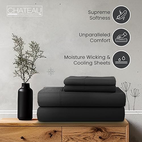 Miniatura 4 de Juego de sábanas y fundas de almohada de color carbón, sábanas de percal suaves, transpirables y refrescantes, juego de sábanas de 4 piezas con