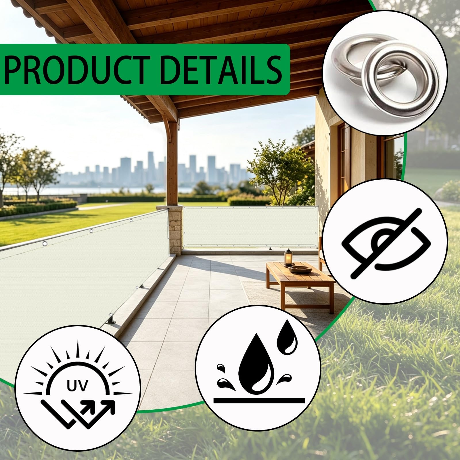 Frangivisto Balcone 1 x 10 m Protezione Privacy, Protezione Uv, Antivento e Impermeabile, Solare Oscurante Balcone con Fascetta per Ringhiera, bianco