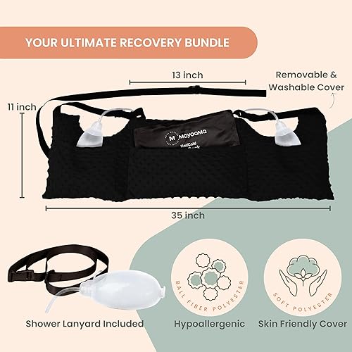 Miniatura 6 de MOYOAMA Almohada Post Mastectomía  Kit Protector de 4 Piezas incl. 1 Paquete de Gel, Cojín para Cinturón de Seguridad, Ducha Lan- Elementos