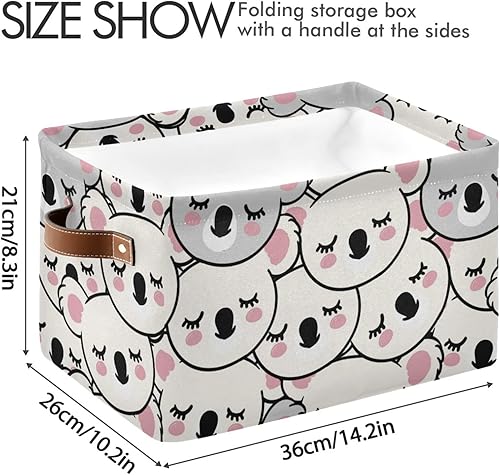 Miniatura 4 de Wusikd Juego de 1 cesta de almacenamiento de tela grande con asas, diseño de caras de koalas blancas y grises, con asas, plegable, para armario,