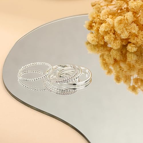 Vista 5 de Anillos apilables de oro y plata para mujer, no se deslustra, 0.051 in, juego de anillos de plata delgados chapados en oro de 14 quilates, delicado