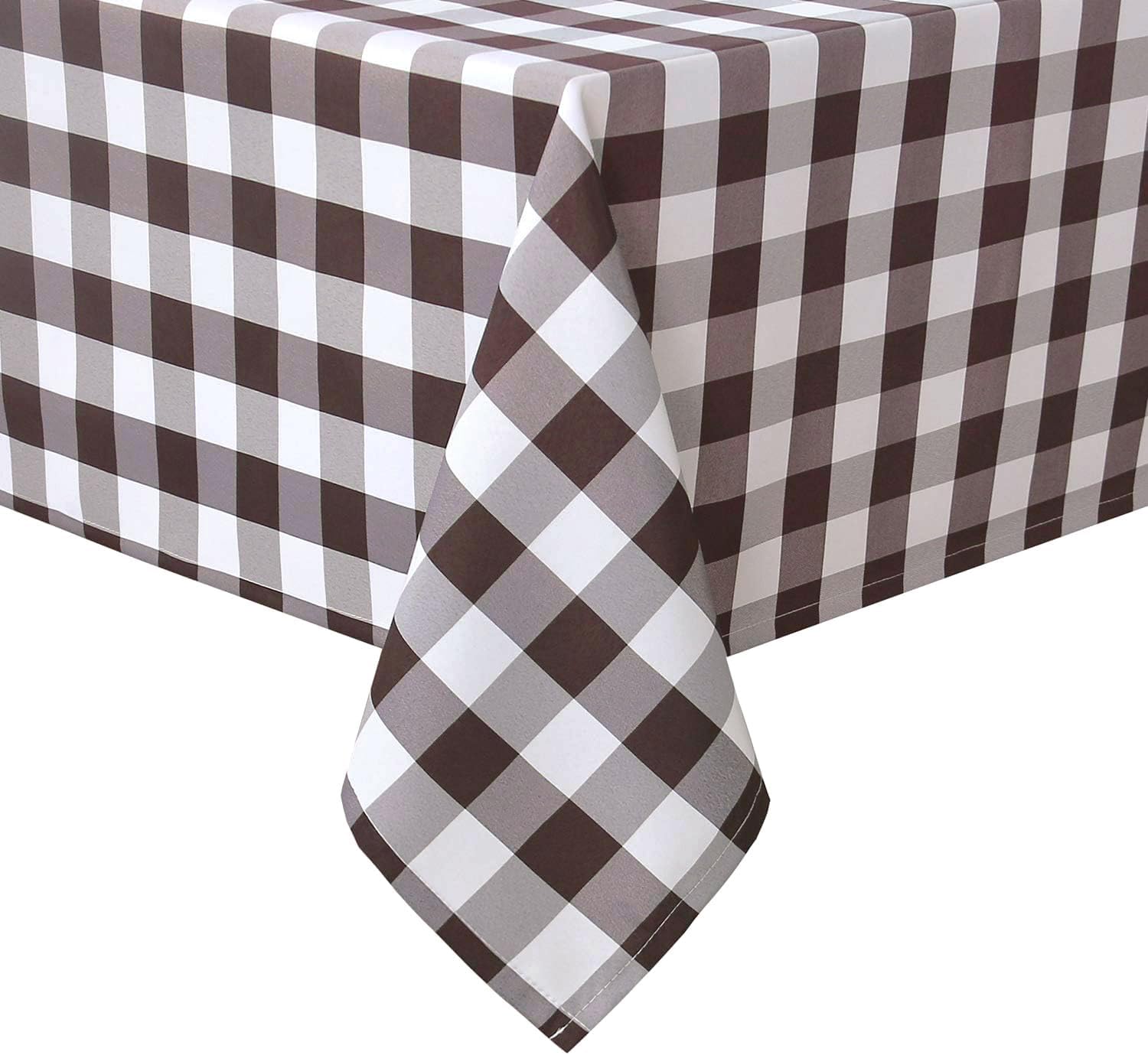 Hiasan Checkered Tablecloth Rectangle - Stain Resistant, Waterproof and Washable Table Cloth Gingham for Outdoor Picnic, Holiday Dinner, 60 x 120 Inch, Coffee and White