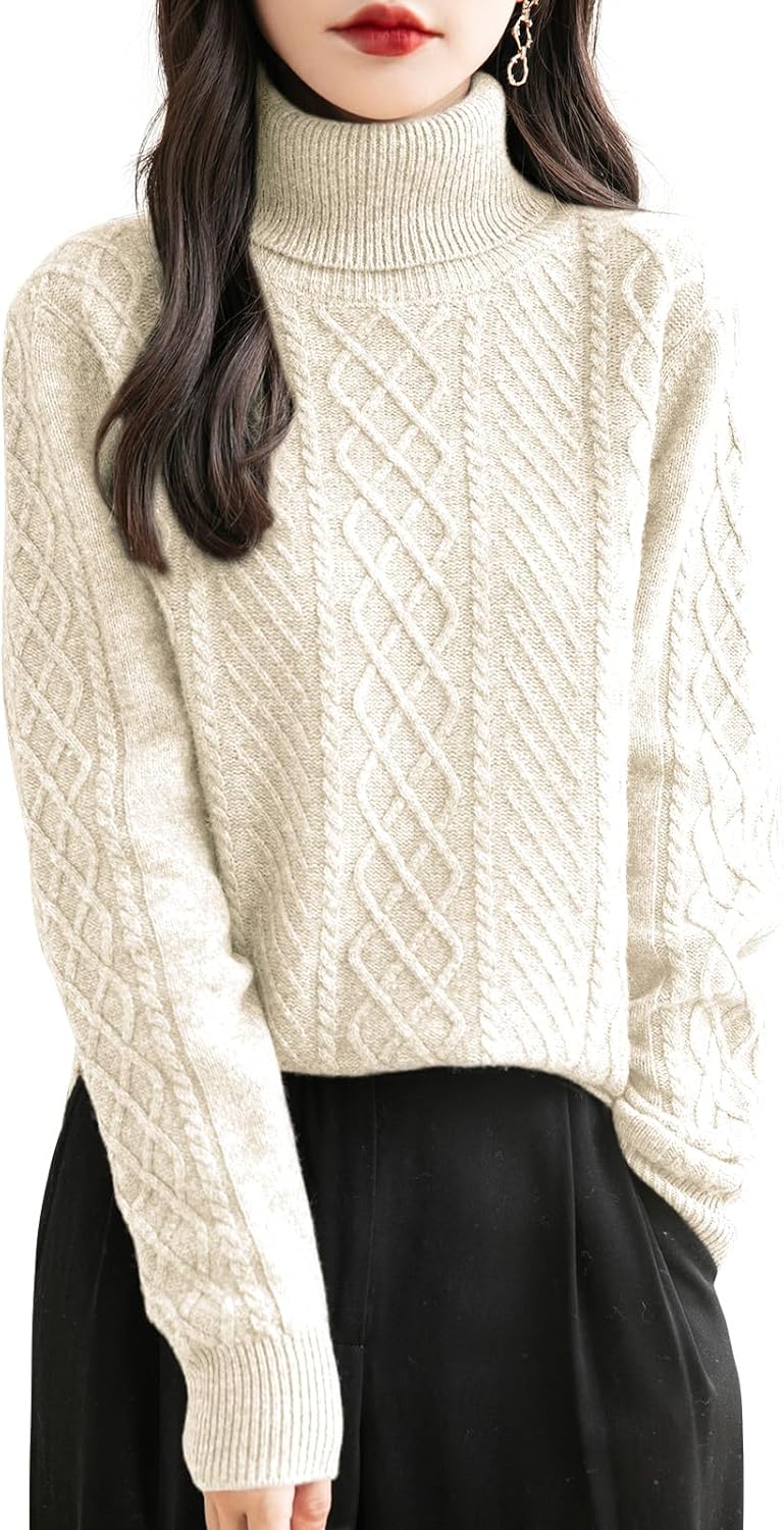 Women’s 100% Merino Wool Sweater 2025 Fall Winter Turtleneck Warm Soft Casual Long Sleeve Knitted Sweater Women’s 100% Merino Wool Sweater 2025 Fall Winter Turtleneck Warm Soft Casual Long Sleeve Knitted Sweater