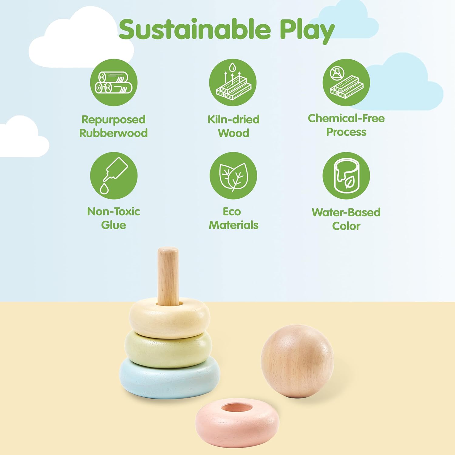 PlanToys® First Stacking Ring | Montessori Wooden Stacking Toy for Babies & Toddlers | Baby Learning Toy for Fine Motor Skills image 3