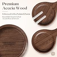 Vista 5 de Golden Ratio - Juego de ensaladera de cristal grande, cuenco de servir ensalada con utensilios de madera de acacia y base, para cenas