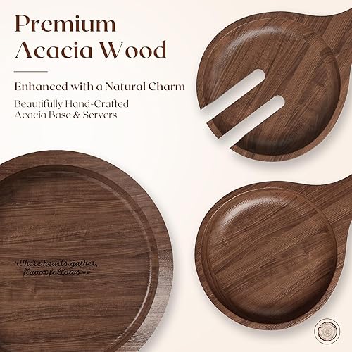 Miniatura 5 de Golden Ratio - Juego de ensaladera de cristal grande, cuenco de servir ensalada con utensilios de madera de acacia y base, para cenas,