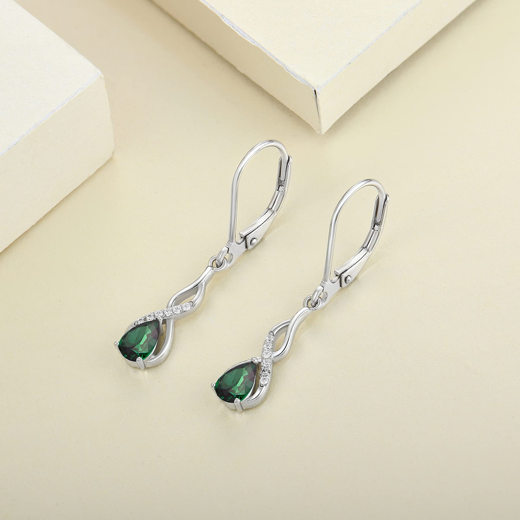 YL Boucles d'oreilles infini Argent 925 taillé 12 Pierres de Naissance Oxyde de Zirconium Boucles d'oreilles pour Femme