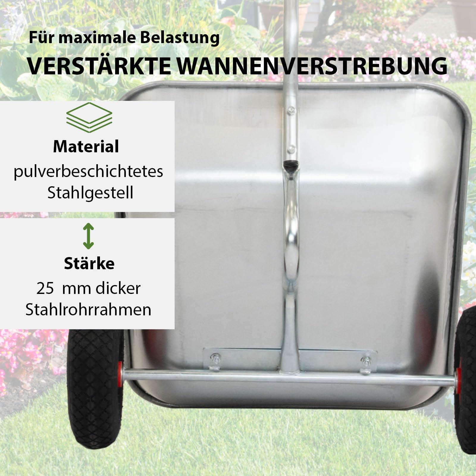 TRUTZHOLM Schubkarre Einhandkarre Friedhofskarre Pflanzkarre Gartenkarre Handwagen Traglast 100 kg Volumen 75 L mit Luft- oder Vollgummireifen (Luftreifen)
