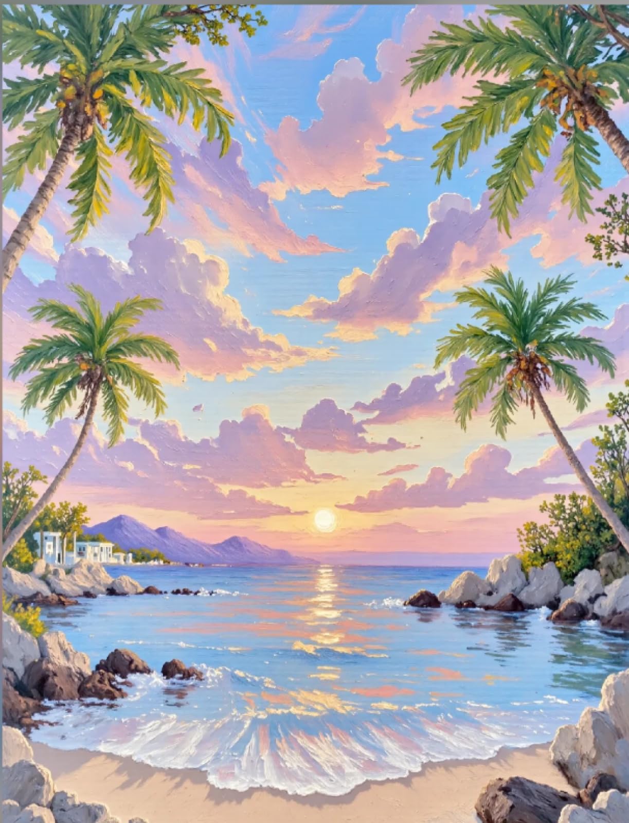 Stithej Pre-Printed Cross Stitch Kit Sunset Coconut Grove 11CT for Beginner