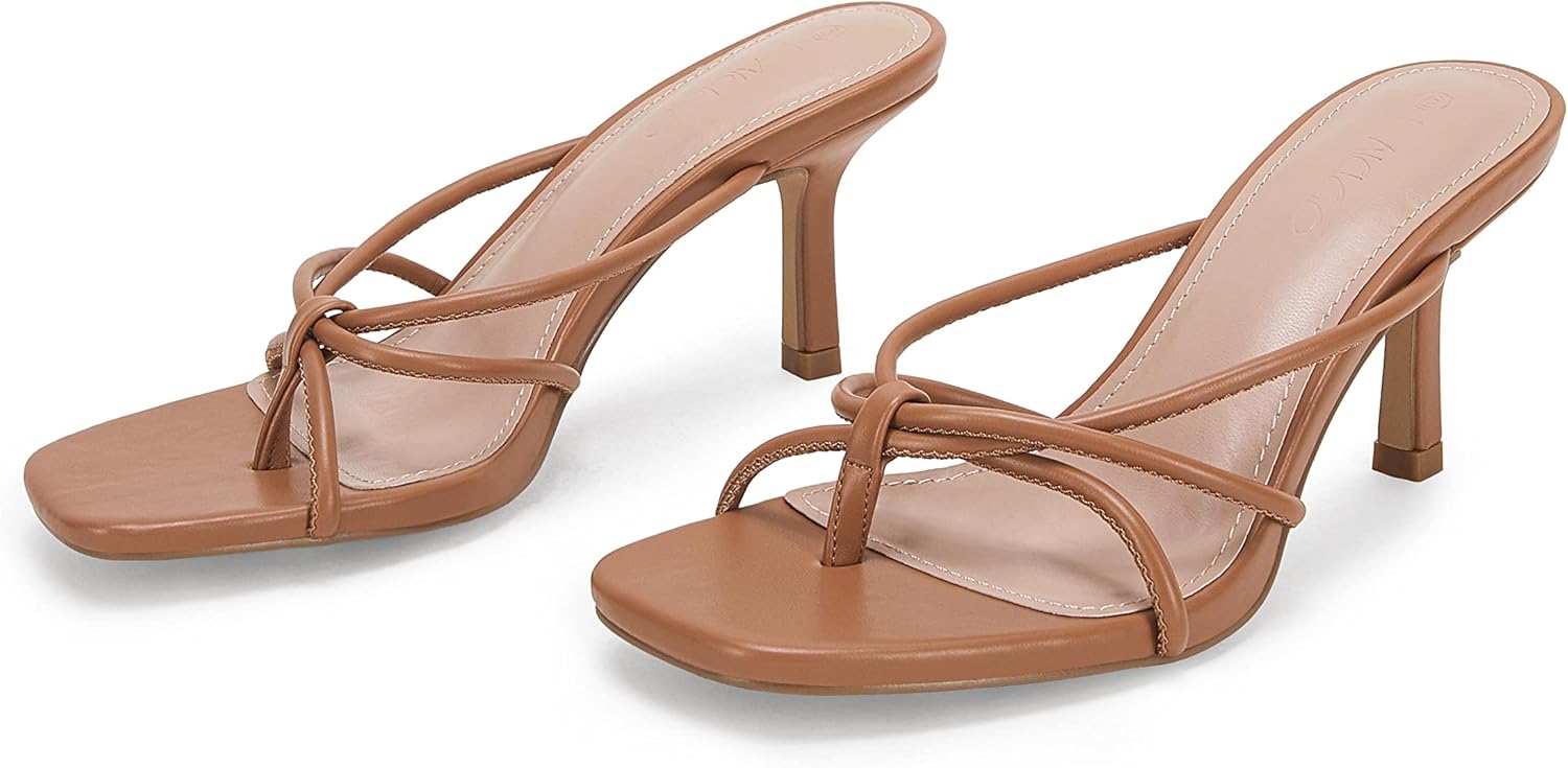 LAICIGO Women’s Square Open Toe Flip Flops Stiletto Heels Strappy Thong Slide on Slingback Mules Sandals - Image 5