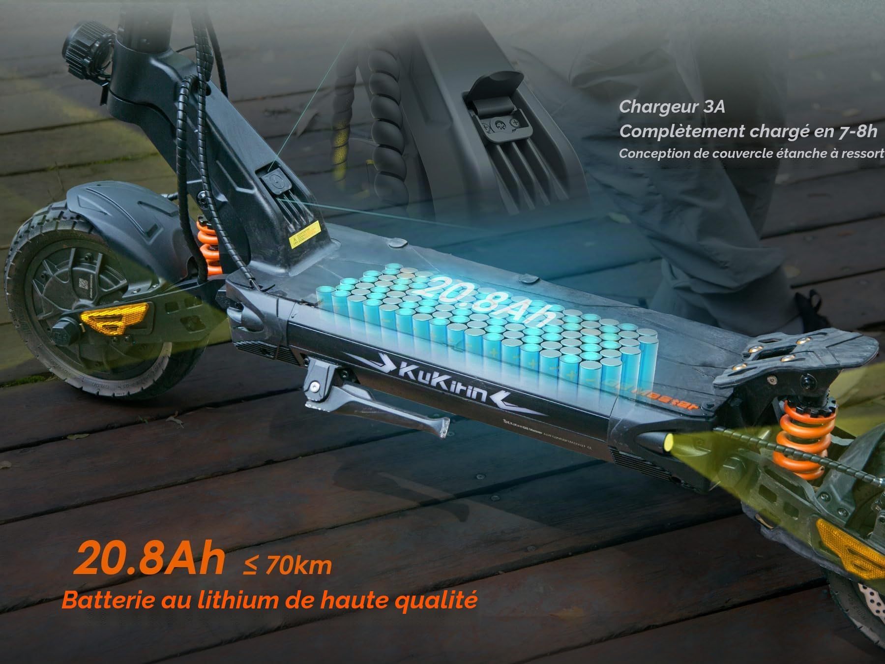 KuKirin G2 Master Trotinette Électrique Adulte Déplacements Urbains Scooter Électrique 52V 20.8Ah Autonomie 70km Double Moteur Suspension Hydraulique Guidon Réglable Pneus 10 Pouces Écran LCD