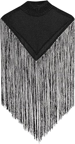 Miniatura 9 de WENKOMG1 Camisa con dobladillo de flecos para hombre, cuello alto, sexy, con borlas, chal, sin mangas, recortada, para fiesta, club