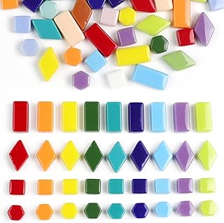 1 LB Mixed Shapes Glass Mosaic Tiles for Crafts Bulk, Colorful Opaque Re...