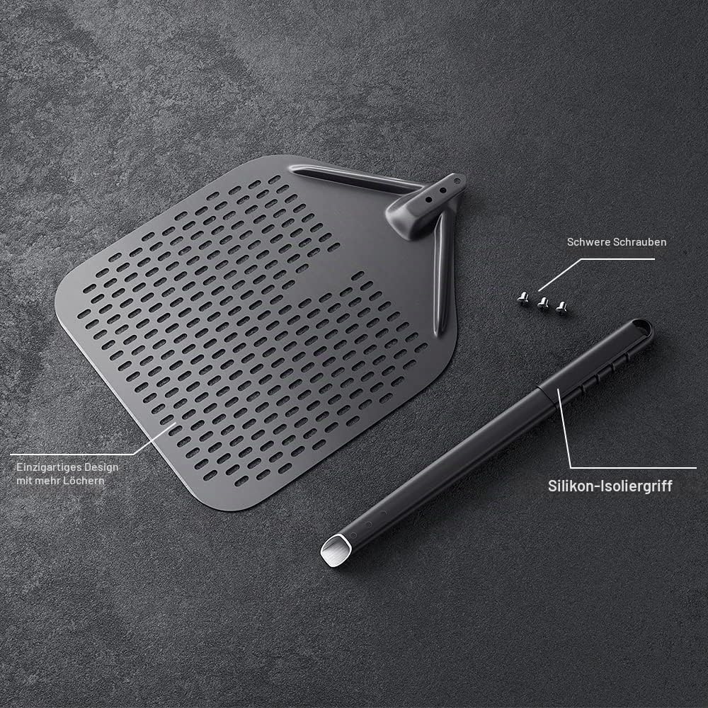 Perforierter Pizzaschieber, 33 x 38,1 cm, professionelle Pizzaschaufel aus eloxiertem Aluminium, kommerzieller Pizzawender, 76,2 cm insgesamt
