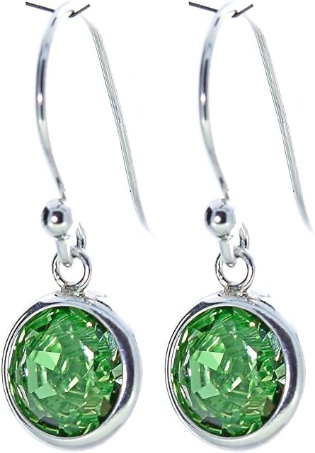 pewterhooter® Women's Silver Collection - Drop Earrings  925 Sterling Silver with sparkling Peridot Green Crystal  Gift Box