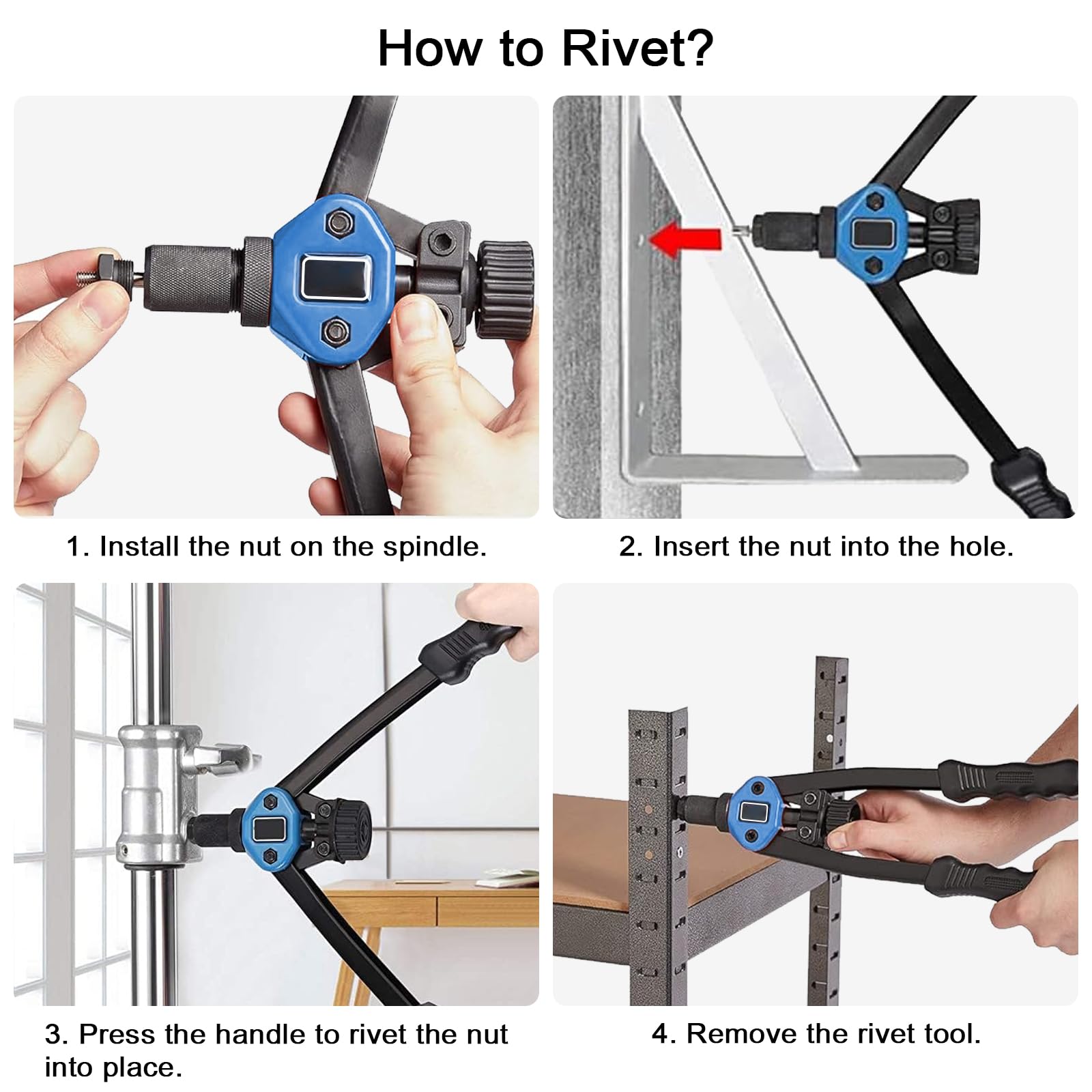 Rivettatrice Manuale Jadever Per Inserti Filettati M3-M12 - Set Con 7 Mandrini E 70 Dadi, Valigetta Inclusa