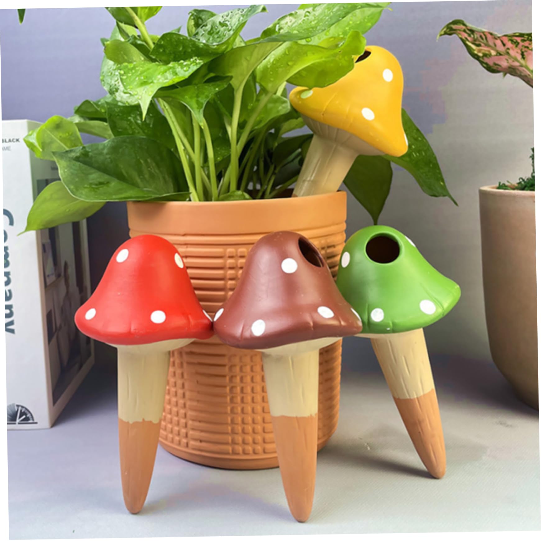 Dispositifs d'arrosage automatique pour plantes, 4 pointes d'arrosage en terre cuite, pointes automatiques pour champignons à libération lente, dispositifs automatiques pour plantes en pot intérieure