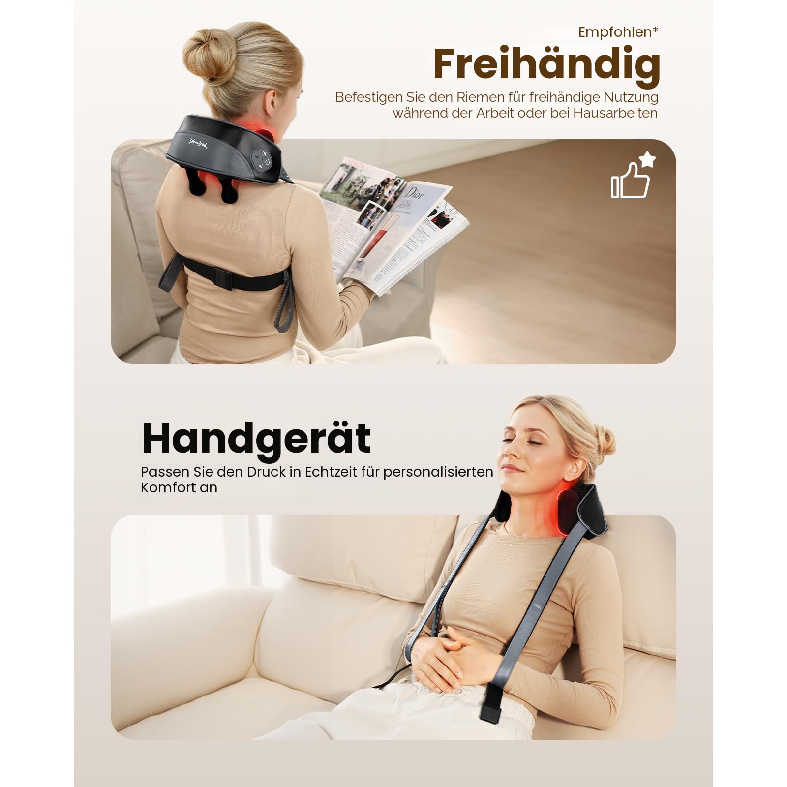 BOB AND BRAD 4D Shiatsu Nackenmassagegerät mit Wärme, Kabelloses & Elektrisch Massagegerät für Nacken, Schultern, 2 Massage- & Temperatur-Stufen, Das Perfekte Geschenk für Männer Frauen