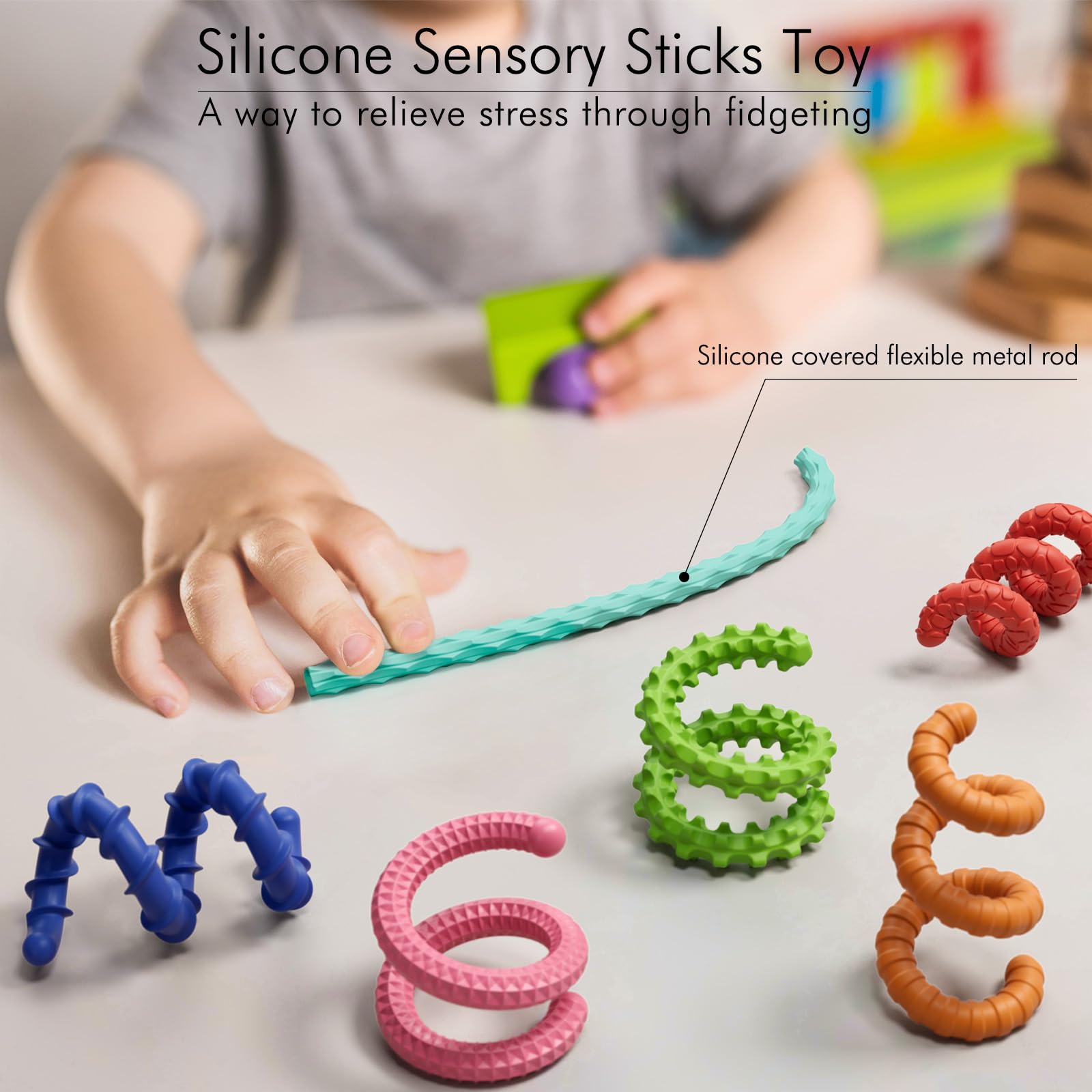 Giocattoli sensoriali per bambini e adulti, 6 bastoncini sensoriali flessibili per stress, ansia, autistico, ADHD, calma da viaggio in aereo, giocattoli essenziali per adolescenti e bambini
