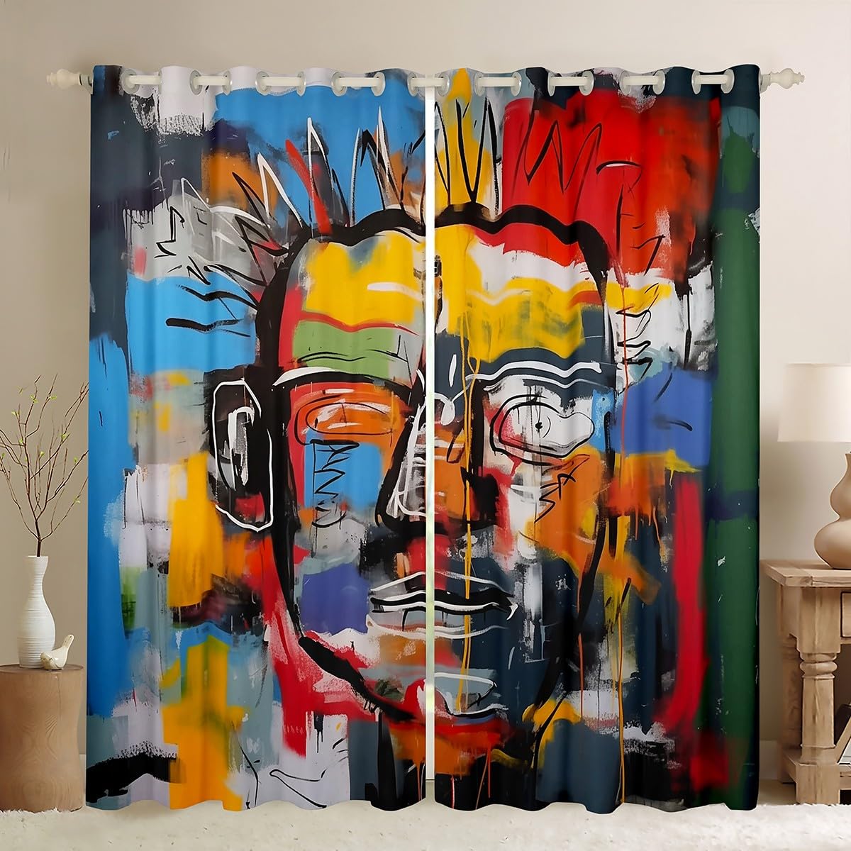 Rideau Voilage Graffiti Grunge - 117x137 Cm, Motif Abstrait Blanc Rose Noir, Pour Chambre, Salon