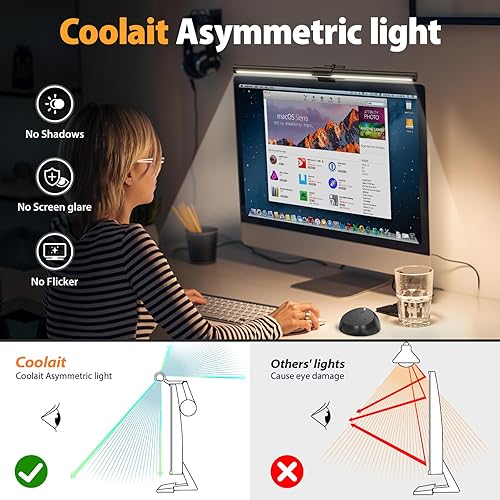 Miniatura 7 de Coolait Luz para monitor de computadora, barra de luz para monitor de pantalla con retroiluminación para cuidado de los ojos, lámpara LED de lectura