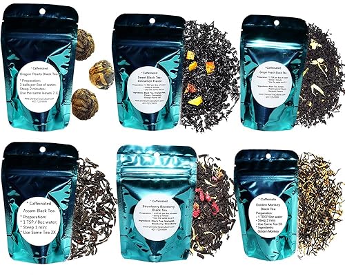 Chinese Tea Culture 6 muestras de té negro cafeinado Lapsang Souchong MarketSpice Black Tea Dulce sin azúcar añadido té de lichi té de durazno de