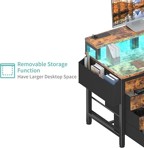 Miniatura 8 de Lufeiya Escritorio reversible para juegos con luces LED y tomas de corriente, escritorio para oficina en casa de 47 pulgadas con soporte para