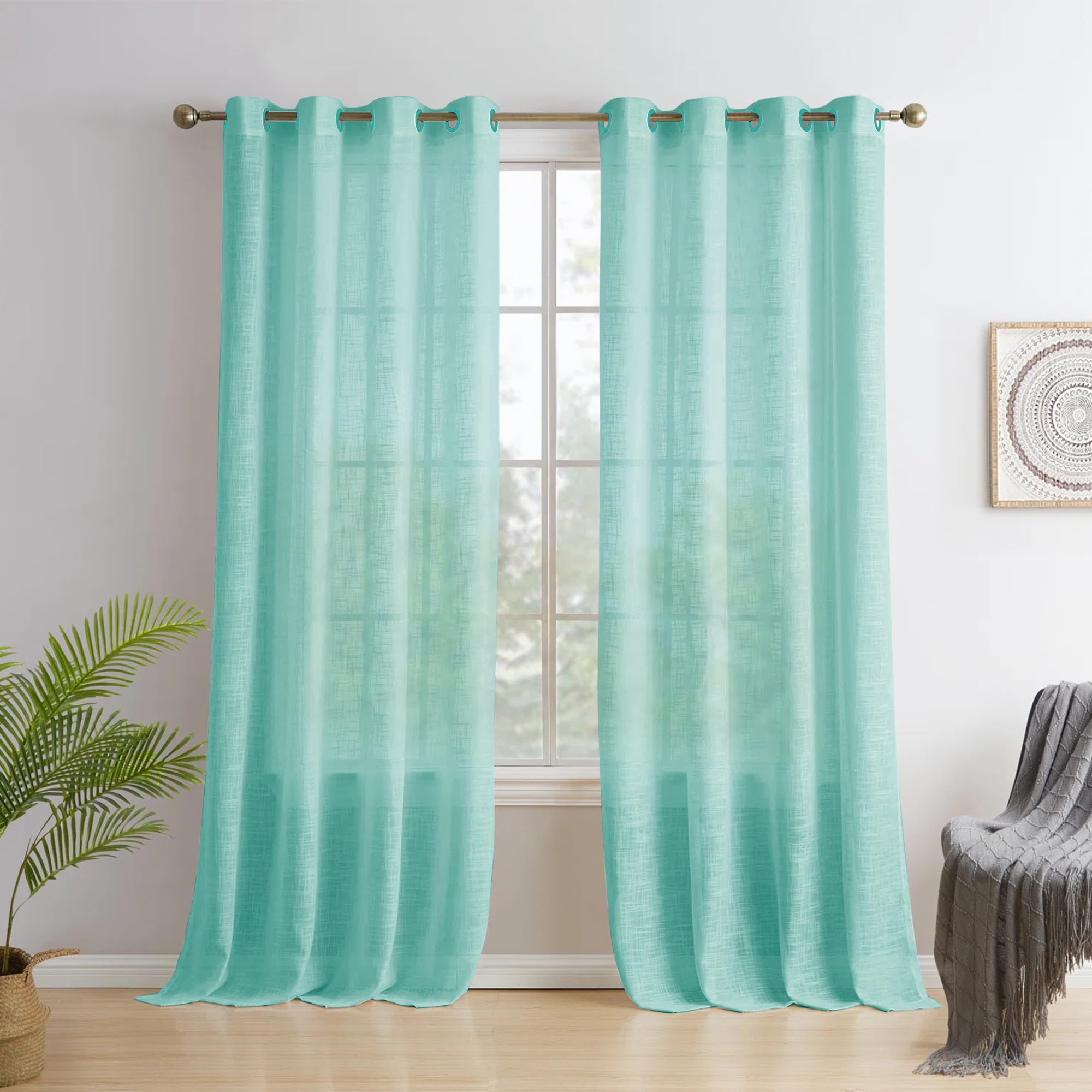 Story@Home Long Door Sheer Curtains 9 Feet Long Set of 2 | Solid Printed | Semi Transparent Curtain | Net Curtains | Curtain for Living Room | (118 x 275 cm, Mint) | Perfect for Home Decor