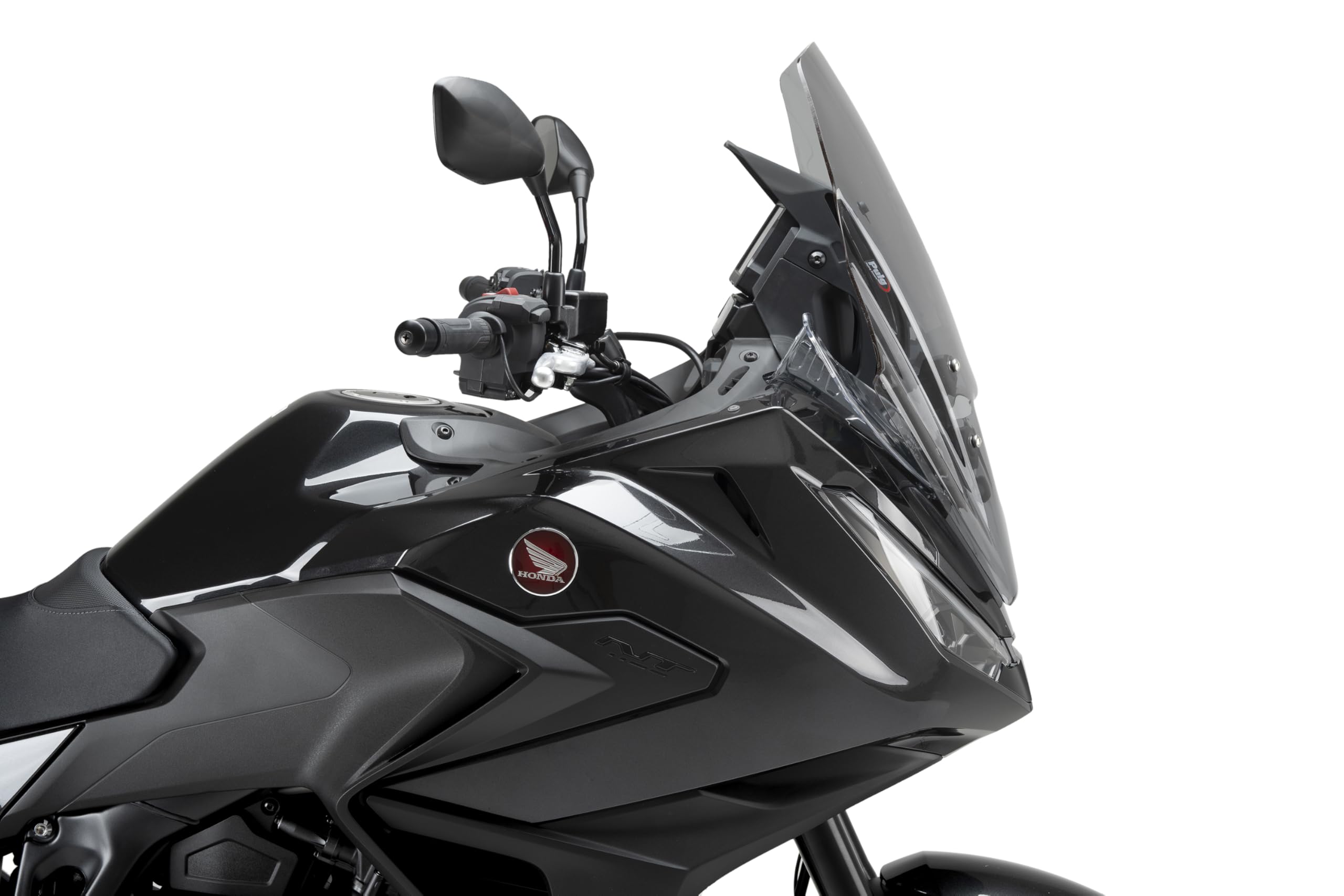 Puig 22402H Cúpula Touring alta y aerodinámica en acrílico CN de 4 mm con perfil redondeado, zona superior plana y deflectores que mejoran protección, Ahumado