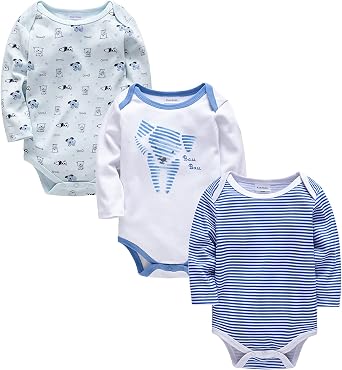 kavkas Baby Bodysuit Long Sleeve Cotton Undershirt Infant Boys and Girls Clothes One Piece 3 Pack 0-24 Months